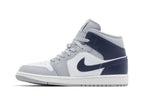 Air Jordan 1 Mid Wolf Grey Midnight Navy Cinza